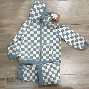 Angel Dear 2T Checkered Blue and White Hoodie Set